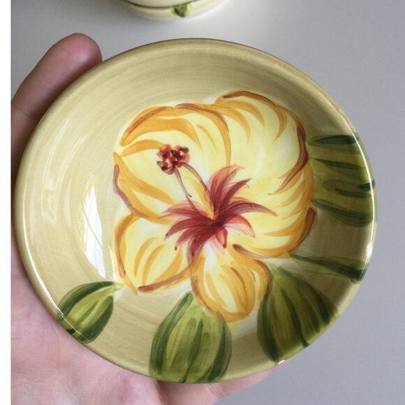 Tabletop Lifestyles Tropical Hibiscus Hand Painted Dip Bowls - Picture 7 of 12